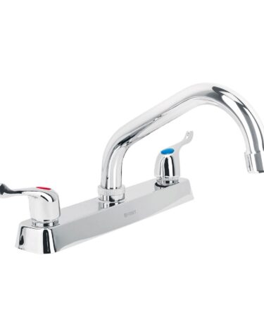 Mezcladora 8" p/fregadero, cuello corto, manerales palanca