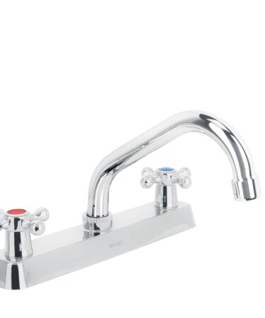 Mezcladora 8" p/fregadero, cuello corto, manerales cruceta