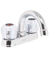 Mezcladora 4" para lavabo, cuello curvo, manerales acrílico