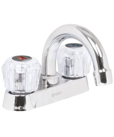 Mezcladora 4" para lavabo, cuello curvo, manerales acrílico