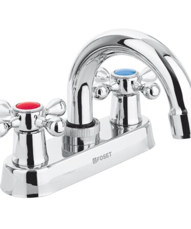 Mezcladora 4" para lavabo, cuello curvo, manerales cruceta