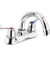 Mezcladora 4" para lavabo, cuello curvo, manerales palanca