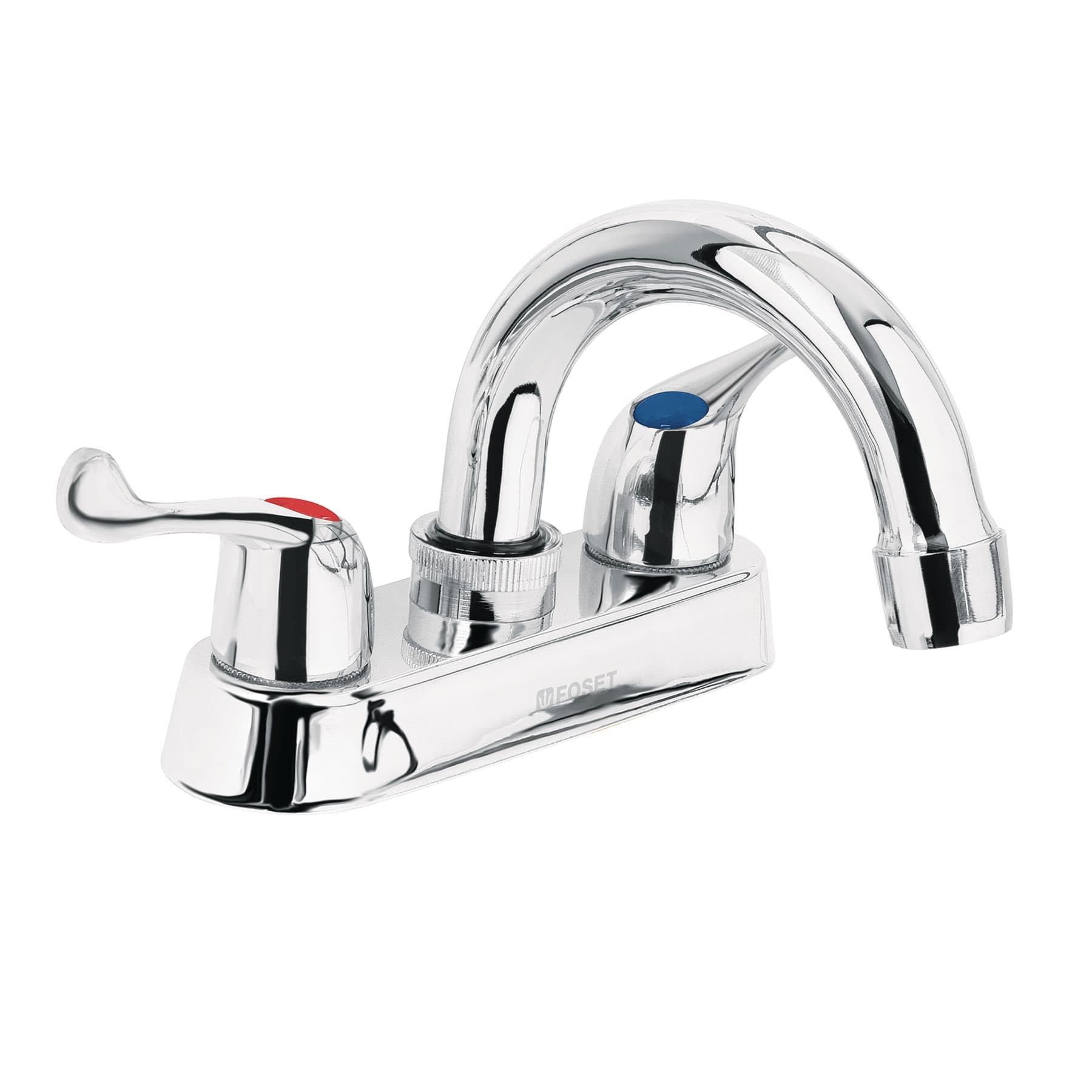 Mezcladora 4" para lavabo, cuello curvo, manerales palanca