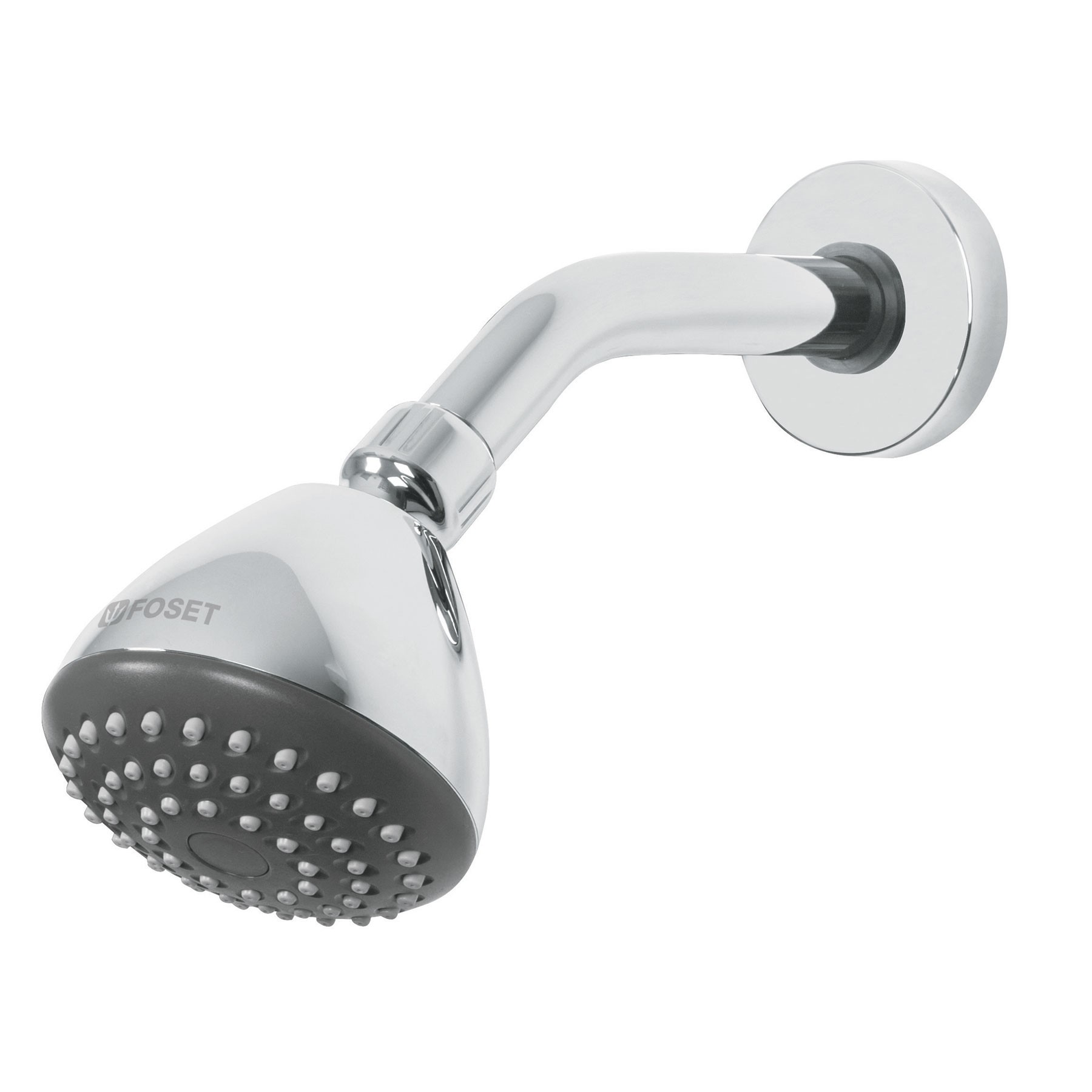Regadera redonda 3-1/4" brazo y chapetón acero inox, Foset cod:45789