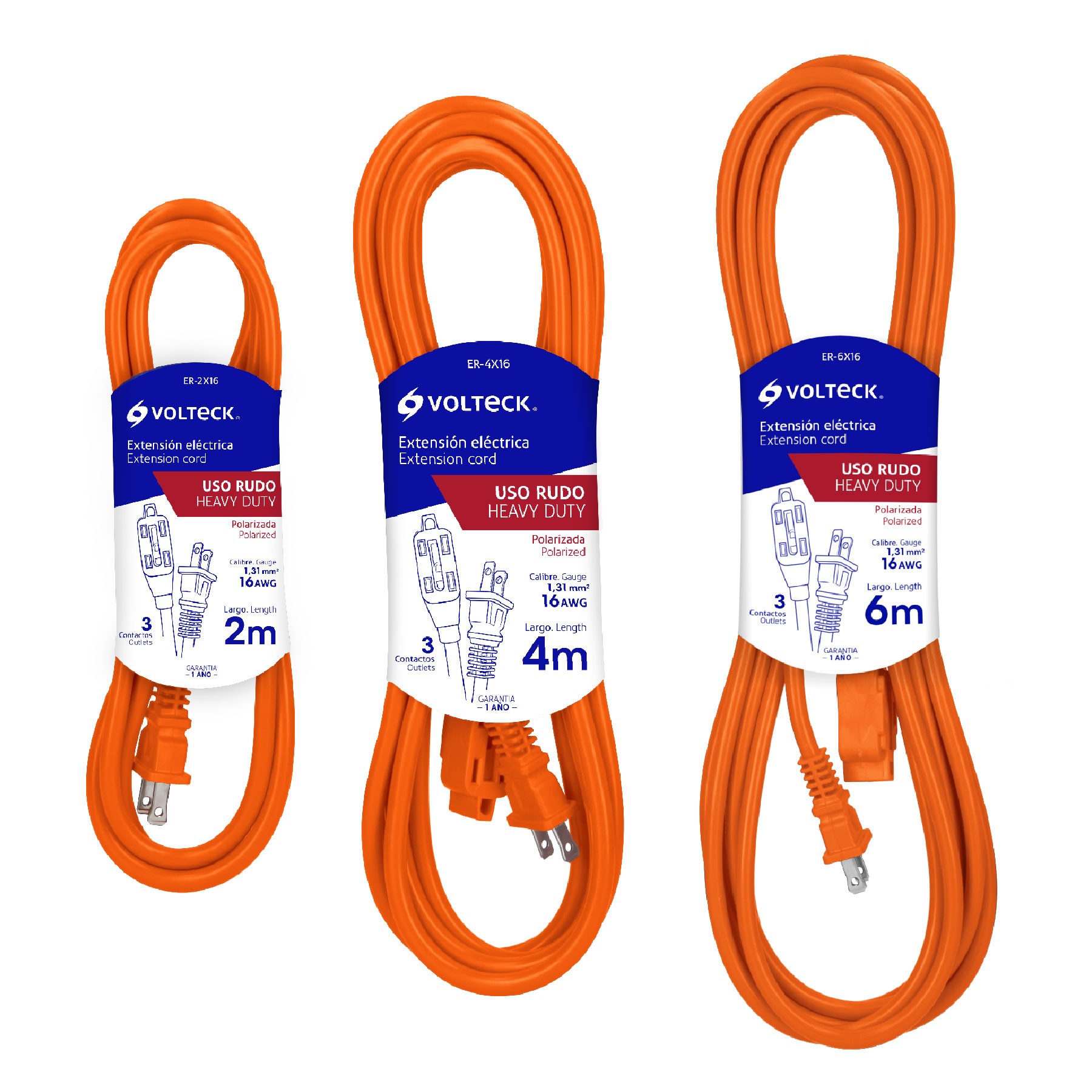 Extensiones de uso rudo, calibre 16
