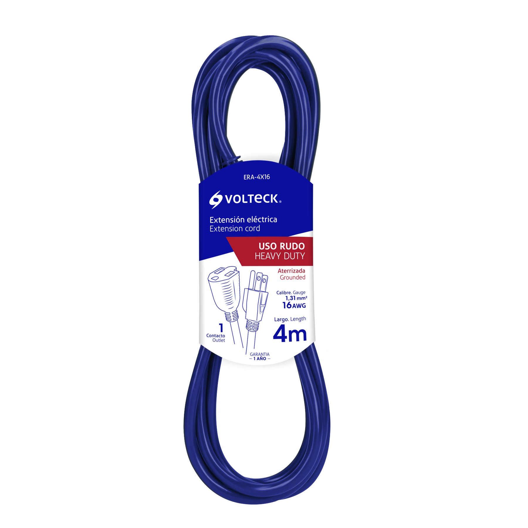 Extensión de uso rudo aterrizada 4 m 3x16 AWG, Volteck Codigo:48057