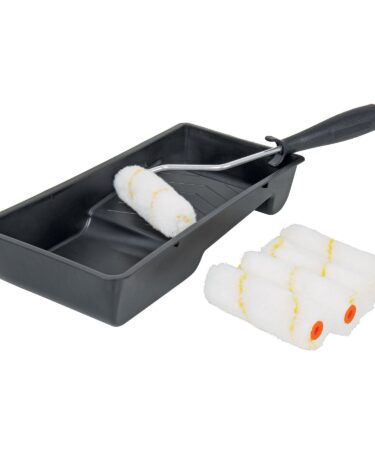 Kit de rodillo para pintar, 4" (maneral, charola y felpa) Codigo:15023