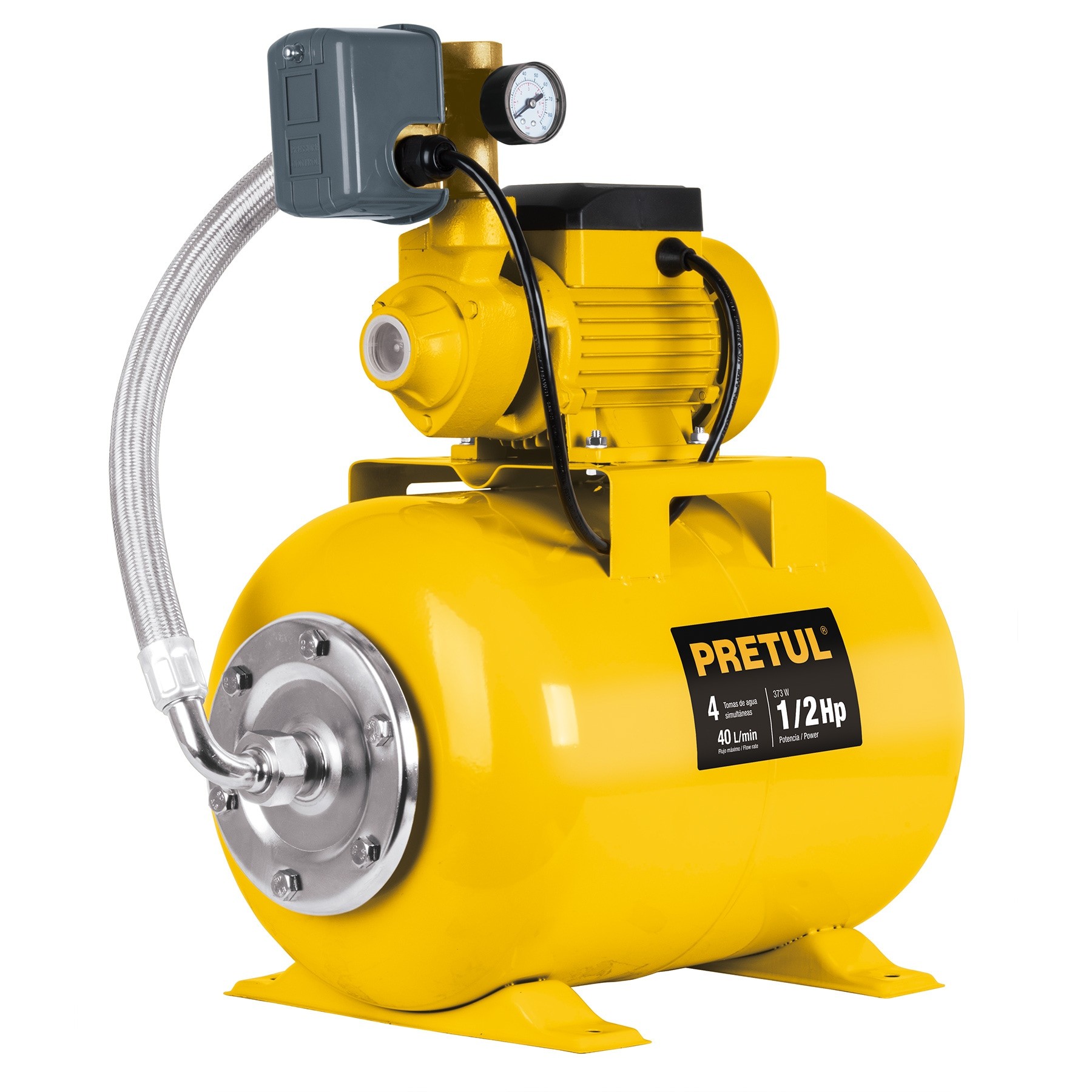 Bomba hidroneumática 1/2 HP, 24 litros, Pretul Codigo:20183